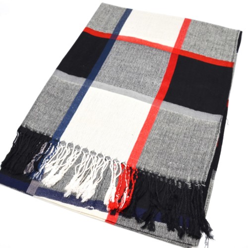 Echarpe-Longue-Pashmina-Automne-Hiver-Motif-Carreaux-Style-Tartan-avec-Franges-Beige-Noir-Gris-Bleu