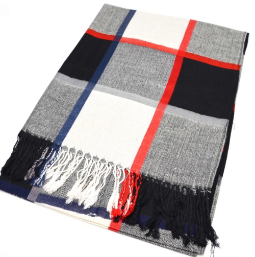 Echarpe-Longue-Pashmina-Automne-Hiver-Motif-Carreaux-Style-Tartan-avec-Franges-Beige-Noir-Gris-Bleu