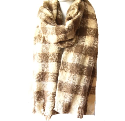 Grosse-Echarpe-Longue-Automne-Hiver-Motif-Carreaux-Damier-Beige