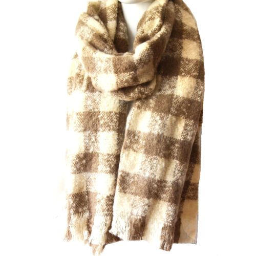 Grosse-Echarpe-Longue-Automne-Hiver-Motif-Carreaux-Damier-Beige