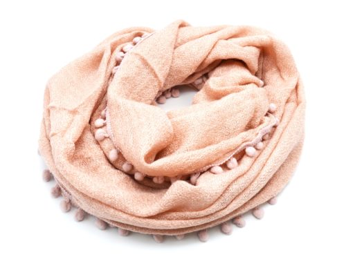 Echarpe-Snood-Tube-Tour-de-Cou-Automne-Hiver-Uni-avec-Contour-Pompons-Rose