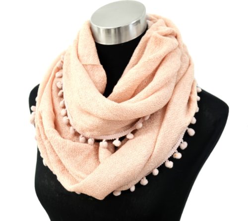 Echarpe-Snood-Tube-Tour-de-Cou-Automne-Hiver-Uni-avec-Contour-Pompons-Rose