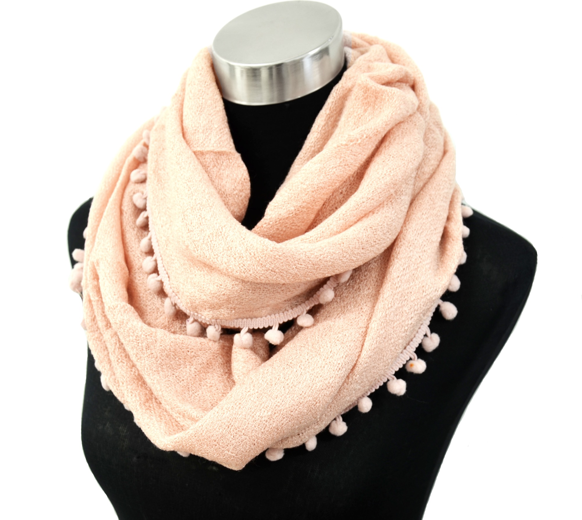 PSV38 - Echarpe Snood Tube Tour de Cou Automne Hiver Uni avec Contour  Pompons - Mode Femme (Rose)