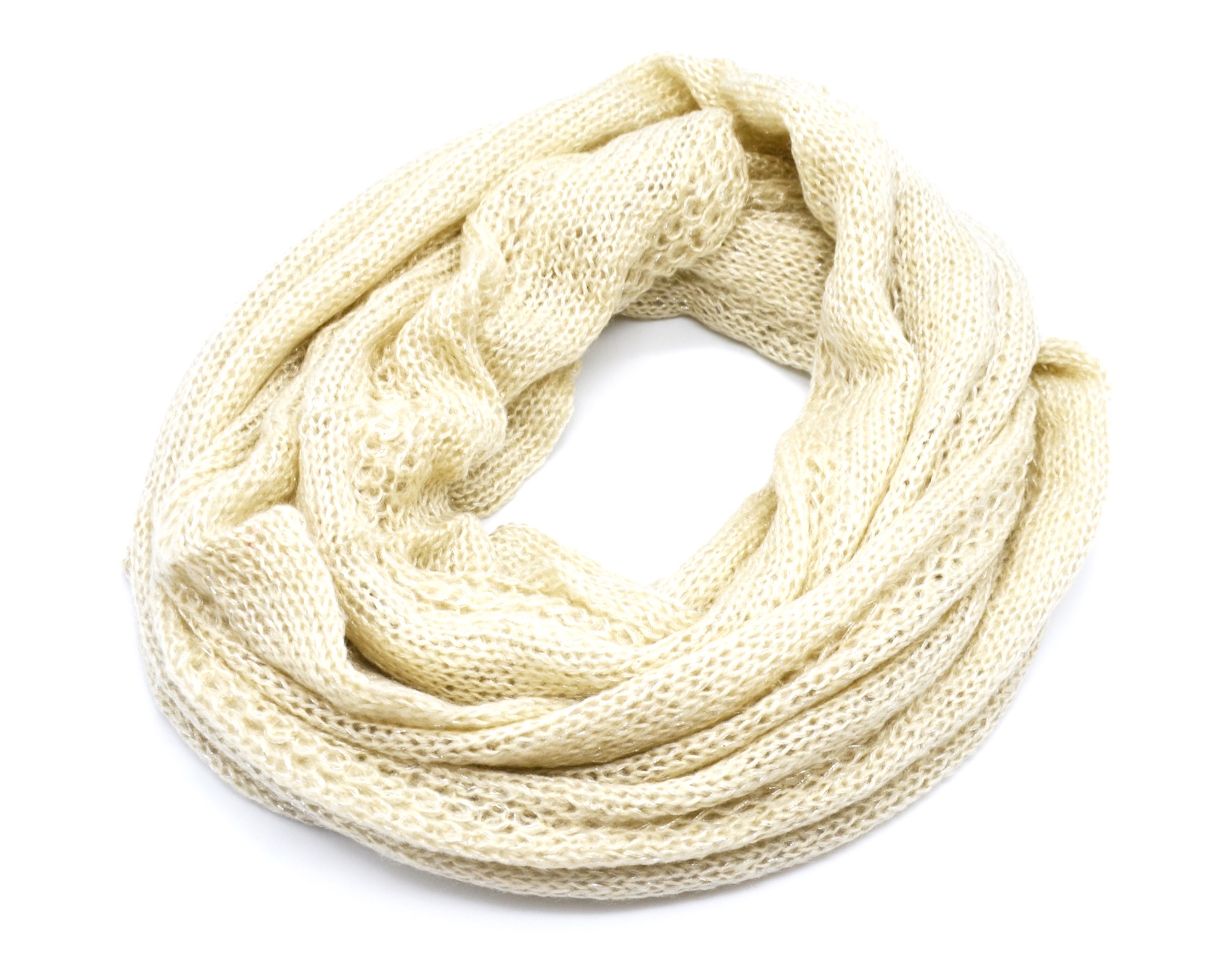 Echarpe-Tube-Tour-Cou-Automne-Hiver-Maille-Effet-Tricot-Fils-Brillants-Beige