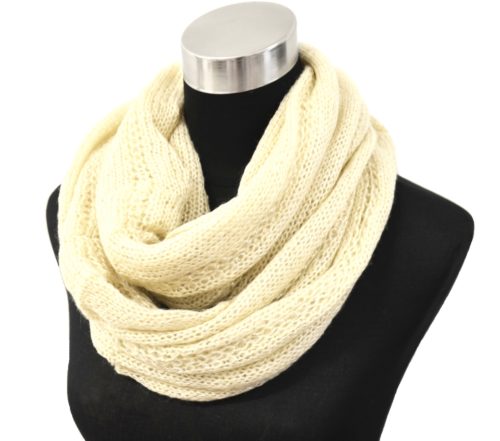 Echarpe-Tube-Tour-Cou-Automne-Hiver-Maille-Effet-Tricot-Fils-Brillants-Beige