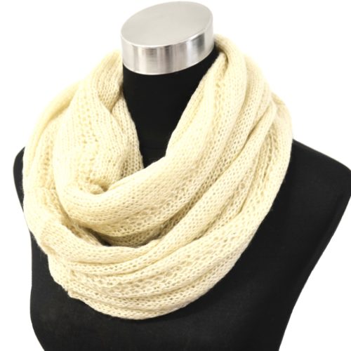 Echarpe-Tube-Tour-Cou-Automne-Hiver-Maille-Effet-Tricot-Fils-Brillants-Beige