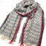 Echarpe-Longue-Automne-Hiver-Motif-Chevrons-Degrade-Gris-avec-Contour-Bandes-Rouge