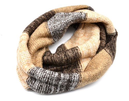 Echarpe-Snood-Tube-Tour-Cou-Automne-Hiver-Maille-Bicolore-Degrade-Beige