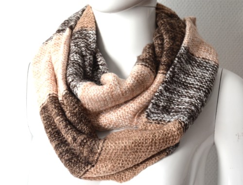 Echarpe-Snood-Tube-Tour-Cou-Automne-Hiver-Maille-Bicolore-Degrade-Beige