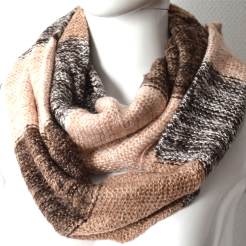 Echarpe-Snood-Tube-Tour-Cou-Automne-Hiver-Maille-Bicolore-Degrade-Beige