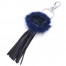 Porte-Cles-Bijou-de-Sac-Fleur-Contour-Fourrure-Bleu-Nuit-et-Franges-Simili-Cuir-Noir