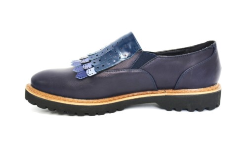 Derbies-Derby-Simili-Cuir-Uni-avec-Multi-Franges-Perforees-Vernies-Bleu