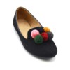 Ballerines-Slippers-Mocassins-Effet-Daim-Uni-Noir-avec-Contour-Vernis-et-Pompons-Boule-Multicolore