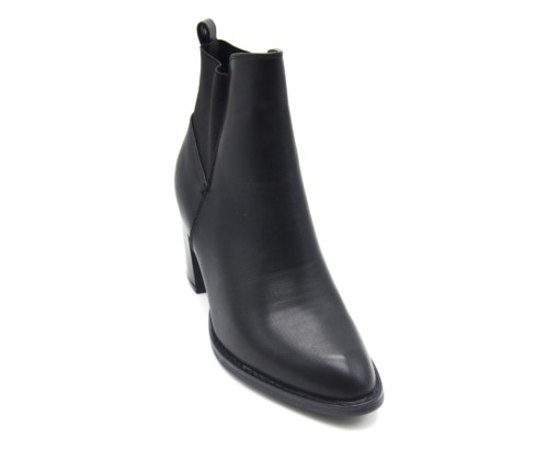 Bottines-Boots-Talon-Carre-Simili-Cuir-Uni-Noir-avec-Bout-Pointu-et-Bande-Tissu-Elastique