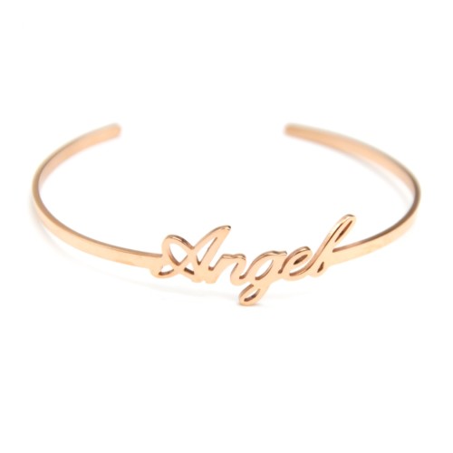 Bracelet-Jonc-Fin-Ouvert-avec-Message-Angel-Acier-Or-Rose