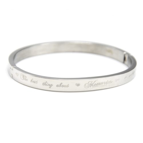 Bracelet-Jonc-Moyen-Acier-Argente-avec-Message-The-best-thing-about-Memories-is-making-them