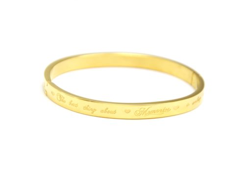 Bracelet-Jonc-Moyen-Acier-Dore-avec-Message-The-best-thing-about-Memories-is-making-them