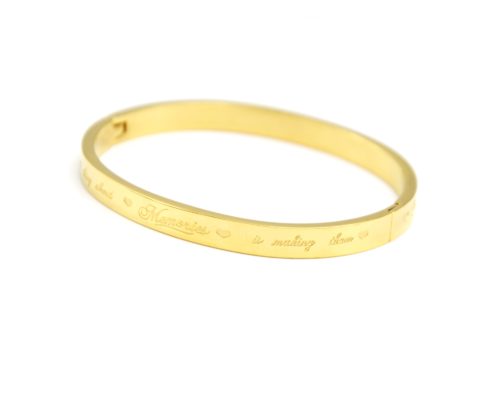 Bracelet-Jonc-Moyen-Acier-Dore-avec-Message-The-best-thing-about-Memories-is-making-them