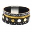 Bracelet-Manchette-Multi-Rangs-Cuir-Message-Ecailles-Noir-avec-Bande-Metal-Dore-et-Gros-Clous