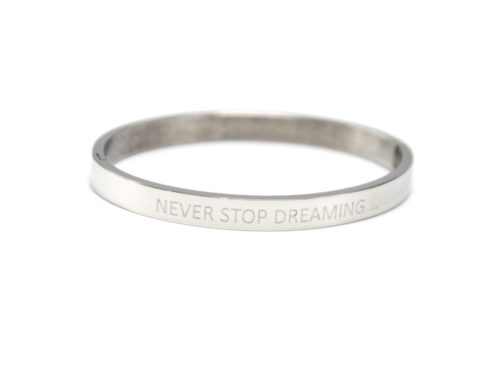 Bracelet-Jonc-Moyen-Acier-Argente-avec-Message-Never-Stop-Dreaming