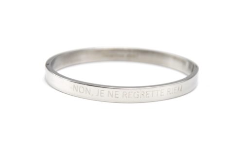 Bracelet-Jonc-Moyen-Acier-Argente-avec-Message-Non-Je-Ne-Regrette-Rien