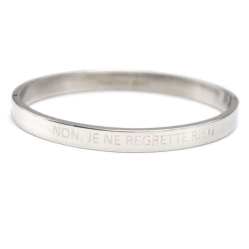 Bracelet-Jonc-Moyen-Acier-Argente-avec-Message-Non-Je-Ne-Regrette-Rien