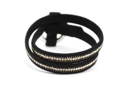 Bracelet-Double-Tour-Feutrine-Noir-avec-Strass-et-Cercle-Fermoir-Metal