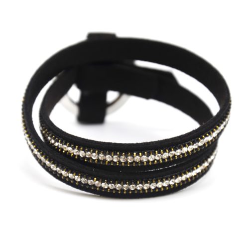 Bracelet-Double-Tour-Feutrine-Noir-avec-Strass-et-Cercle-Fermoir-Metal