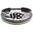 Bracelet-Manchette-Multi-Rangs-Simili-Cuir-Motif-Gris-avec-Strass-et-Plume-Ethnique