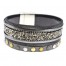 Bracelet-Manchette-Multi-Rangs-Simili-Cuir-Gris-avec-Perles-Rocaille-et-Gros-Clous-Tricolore
