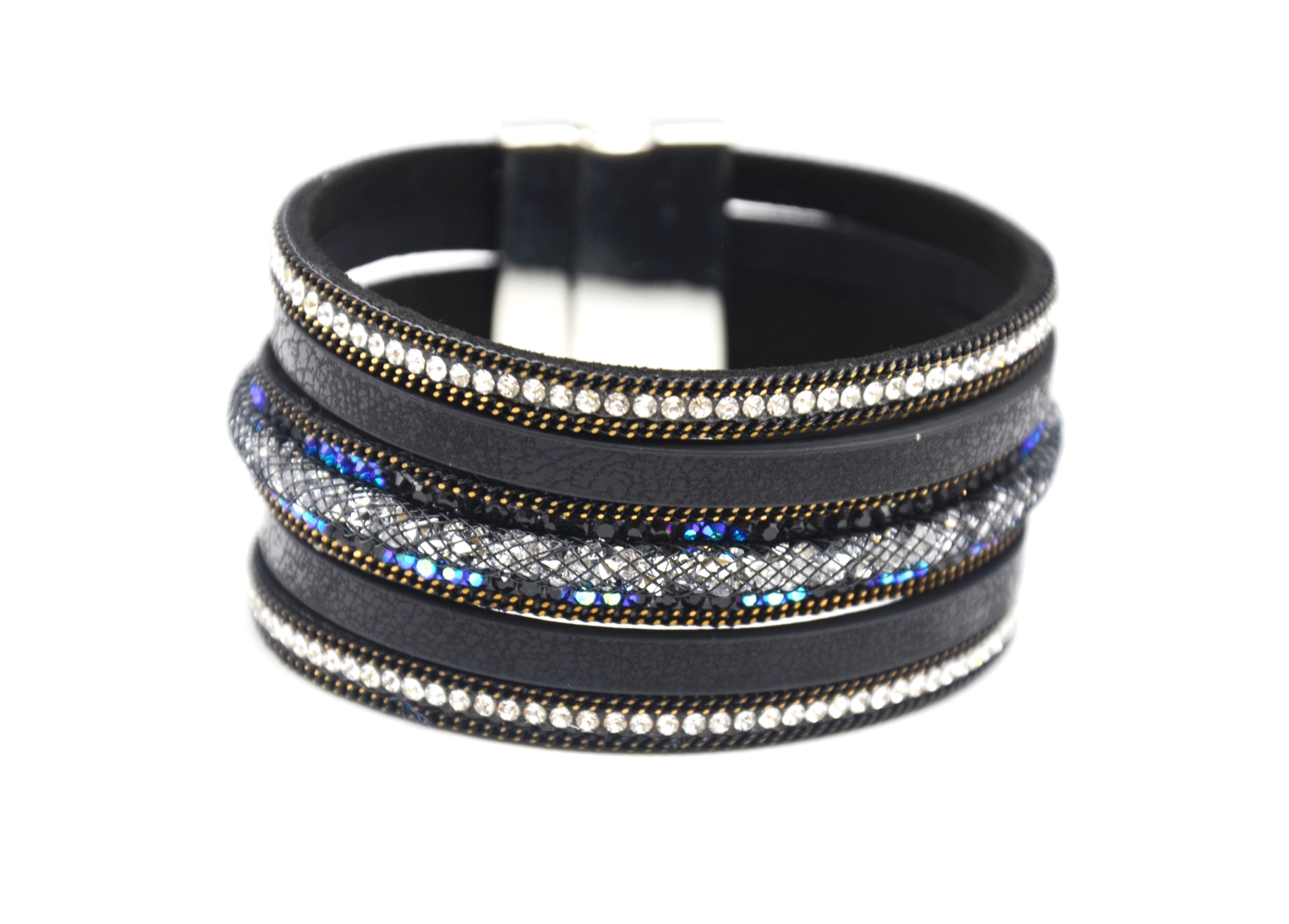 Bracelet manchette à strass noir femme