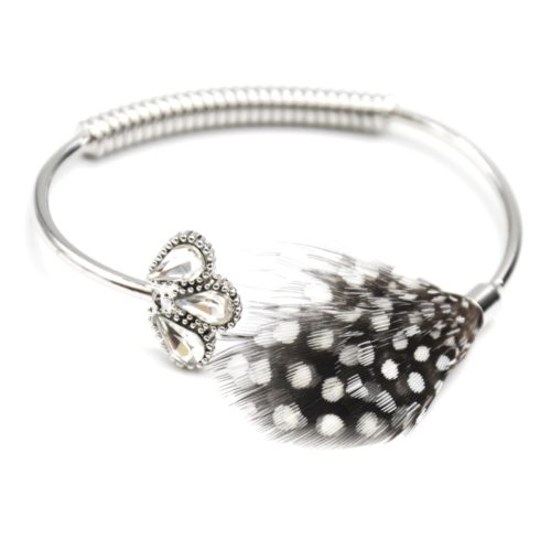 Bracelet-Rush-open-with-stones-feathers-peacock-black-and-spring-Metal-Silver