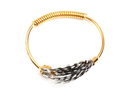 Bracelet-Jonc-Ouvert-avec-Pierres-Plumes-Paon-Noir-et-Ressort-Metal-Dore