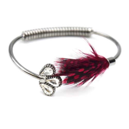Bracelet-Rush-open-with-stones-feathers-peacock-Bordeaux-and-spring-Metal-Grey