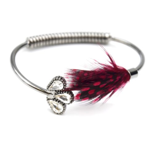 Bracelet-Jonc-Ouvert-avec-Pierres-Plumes-Paon-Bordeaux-et-Ressort-Metal-Gris