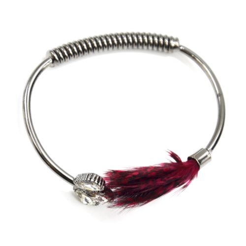 Bracelet-Rush-open-with-stones-feathers-peacock-Bordeaux-and-spring-Metal-Grey