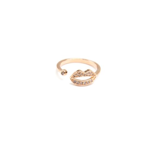 Bague-Phalange-Ouverte-Bouche-Levres-Metal-Or-Rose-et-Pierres-Zirconium