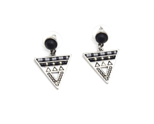 Boucles-dOreilles-Pendantes-Pierre-Ronde-Noire-et-Triangle-Inverse-Motif-Ethnique-Perles