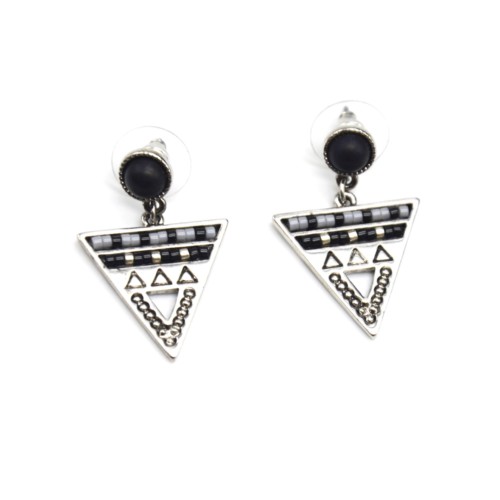 Boucles-dOreilles-Pendantes-Pierre-Ronde-Noire-et-Triangle-Inverse-Motif-Ethnique-Perles