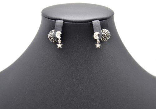 Boucles-dOreilles-Double-Lune-Etoile-Metal-Argente-et-Boule-Strass-Gris