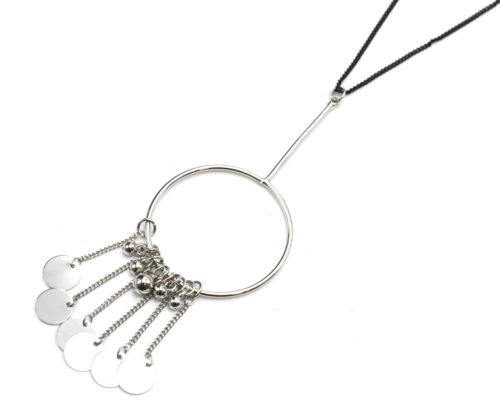 Sautoir-Collier-Pendentifs-Goutte-et-Cercle-Metal-Argente-avec-Pampilles