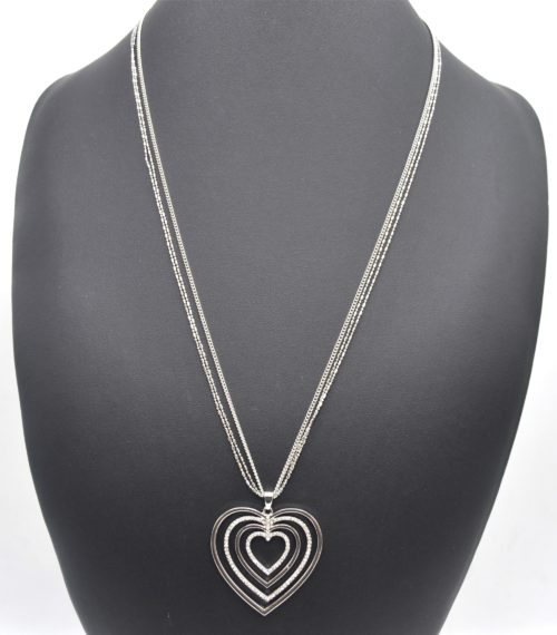 Sautoir-Collier-Pendentif-Coeur-Multi-Rangs-Strass-et-Metal-Argente