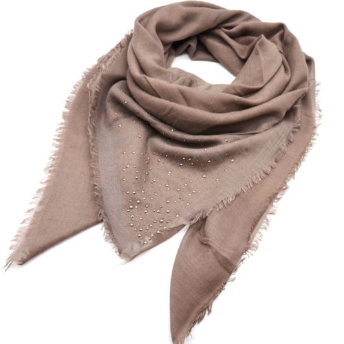 Foulard-Carre-Automne-Hiver-Taupe-Clous-avec-Contour-Franges