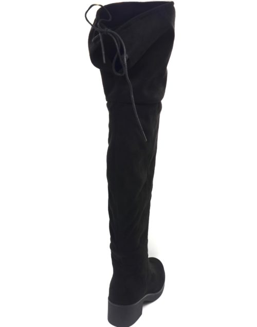 Cuissardes-Bottes-Longues-Effet-Daim-Uni-Noir-avec-Petit-Talon-Carre-et-Lacet