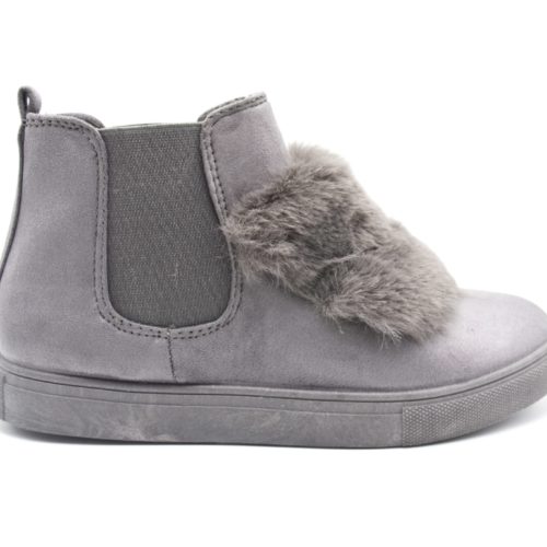 Sneaker-studs-sneakers-effect-suede-Uni-with-stripes-fur-and-fabric-elastic-grey