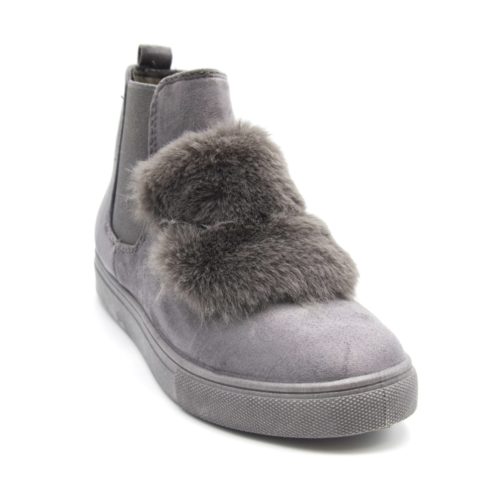 Sneaker-studs-sneakers-effect-suede-Uni-with-stripes-fur-and-fabric-elastic-grey