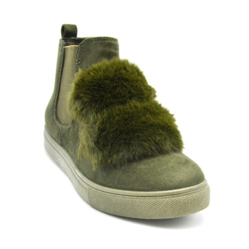Sneaker-studs-sneakers-effect-suede-Uni-with-stripes-fur-and-fabric-elastic-Khaki