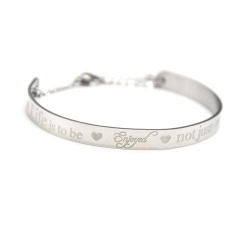 Bracelet-Demi-Jonc-et-Chaine-Acier-Argente-avec-Message-Life-is-to-be-enjoyed-not-just-endured