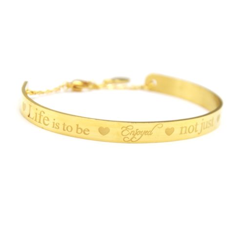 Bracelet-Demi-Jonc-et-Chaine-Acier-Dore-avec-Message-Life-is-to-be-enjoyed-not-just-endured