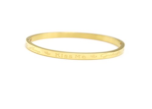 Bracelet-Jonc-Fin-Acier-Dore-avec-Message-Always-Kiss-Me-Goodnight